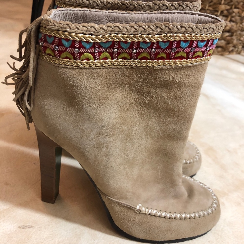 Tan with Fringe Ankle Boots